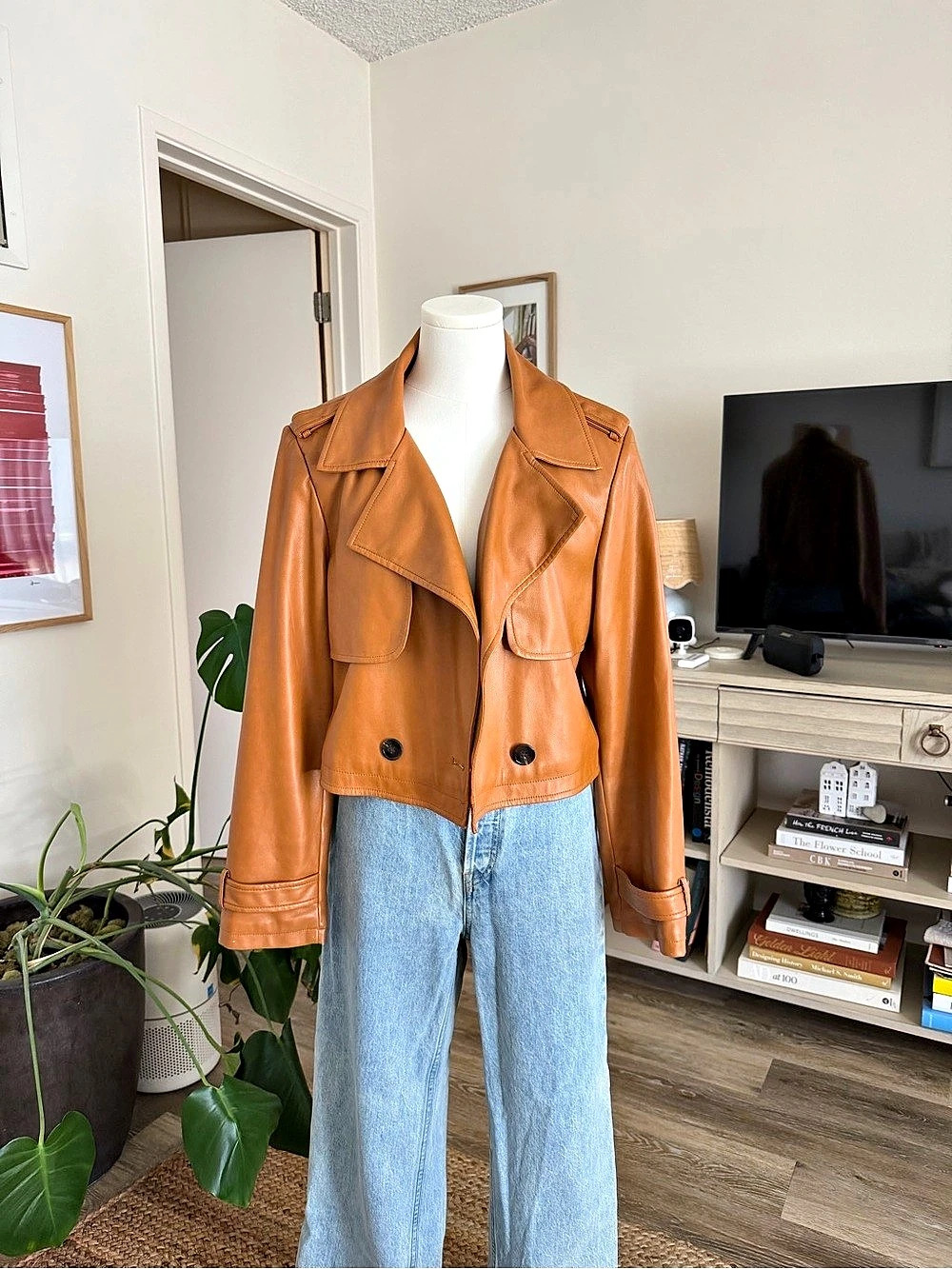 Avec Les Filles Women's Brown Faux Leather Jacket Size Medium
